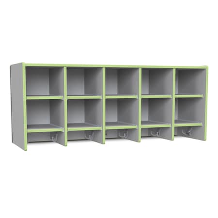 Jonti-Craft Rainbow Accents 10 Section Wall Mount Coat Locker, without Trays, Key Lime Green 0770JC130